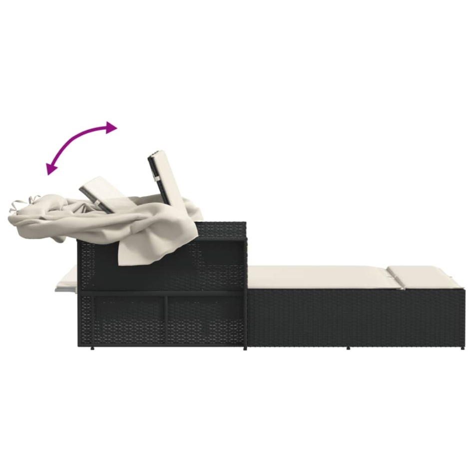 Tumbona doble con capota y cojines ratán sintético