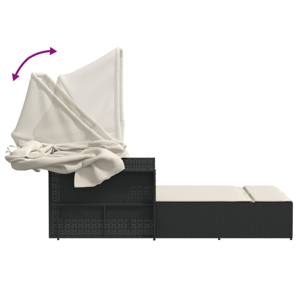 Tumbona doble con capota y cojines ratán sintético