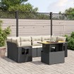 Set de comedor de jardín 7 pzas y cojines ratán sintético negro