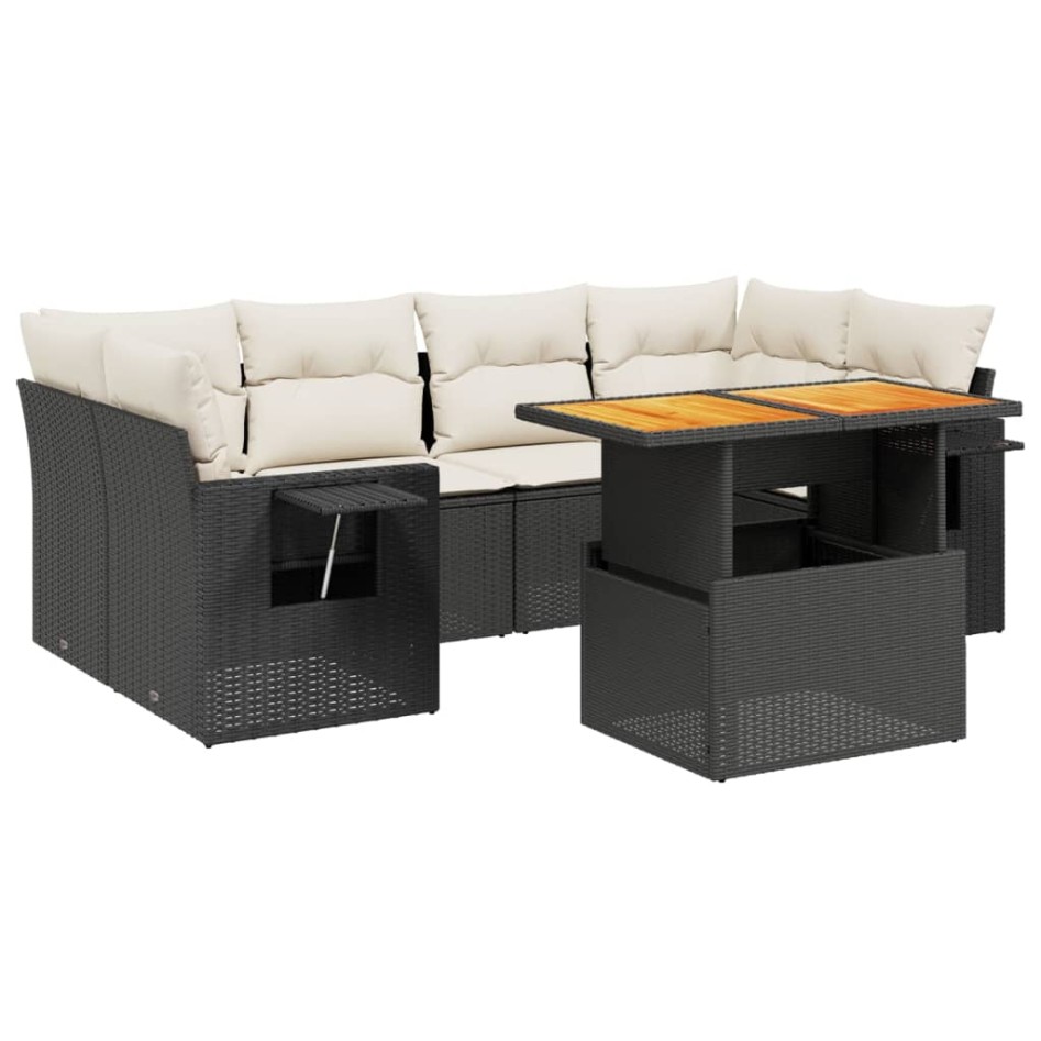 Set de comedor de jardín 7 pzas y cojines ratán sintético