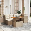 Set sofás de jardín 7 piezas y cojines ratán sintético beige