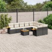 Set de sofás de jardín 10 pzas cojines ratán sintético negro