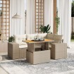 Juego de sofás jardín con cojines 5 pzas ratán sintético beige