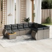 Set de sofás de jardín 10 pzas con cojines ratán sintético gris