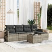 Set de sofás de jardín 6 pzas y cojines ratán sintético gris