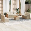 Juego de sofás de jardín con cojines beige 8 pzas ratán PE