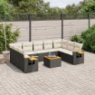 Set de sofás de jardín 10 pzas cojines ratán sintético negro
