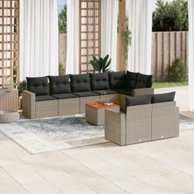 Set de muebles de jardín 9 pzas y cojines ratán sintético