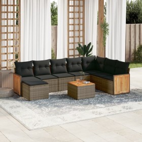 Set de muebles de jardín 9 pzas y cojines ratán sintético