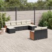 Set de sofás de jardín 8 piezas y cojines ratán sintético negro