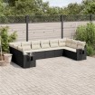 Set de sofás de jardín 10 pzas cojines ratán sintético negro