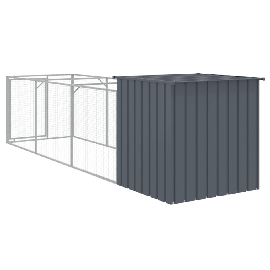 Caseta perros con corral acero galvanizado gris 110x405x110