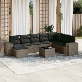 Set de muebles de jardín 9 pzas y cojines ratán sintético