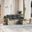 Set de sofás de jardín 4 pzas y cojines ratán sintético gris