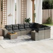 Set de sofás de jardín 10 pzas con cojines ratán sintético gris
