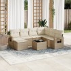 Juego de sofás de jardín con cojines beige 8 pzas ratán PE
