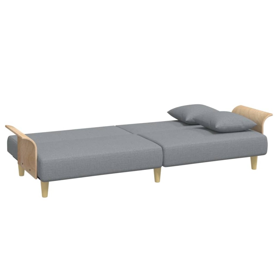 Sofá cama 2 plazas con almohadas taburete terciopelo gris