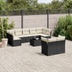Set de sofás de jardín 10 pzas cojines ratán sintético negro