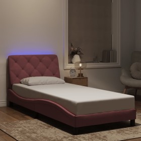 Estructura de cama con luces LED terciopelo rosa 90x200
