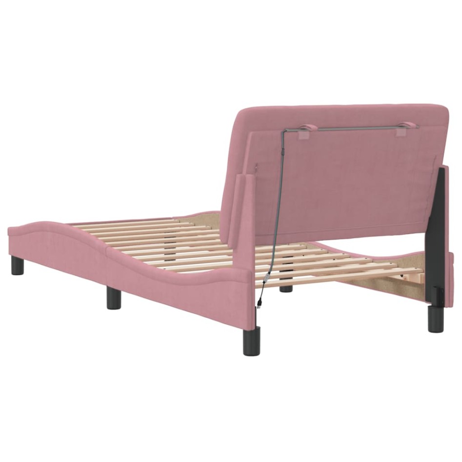 Estructura de cama con luces LED terciopelo rosa 90x200