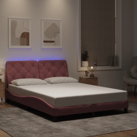 Estructura de cama con luces LED terciopelo rosa 120x200