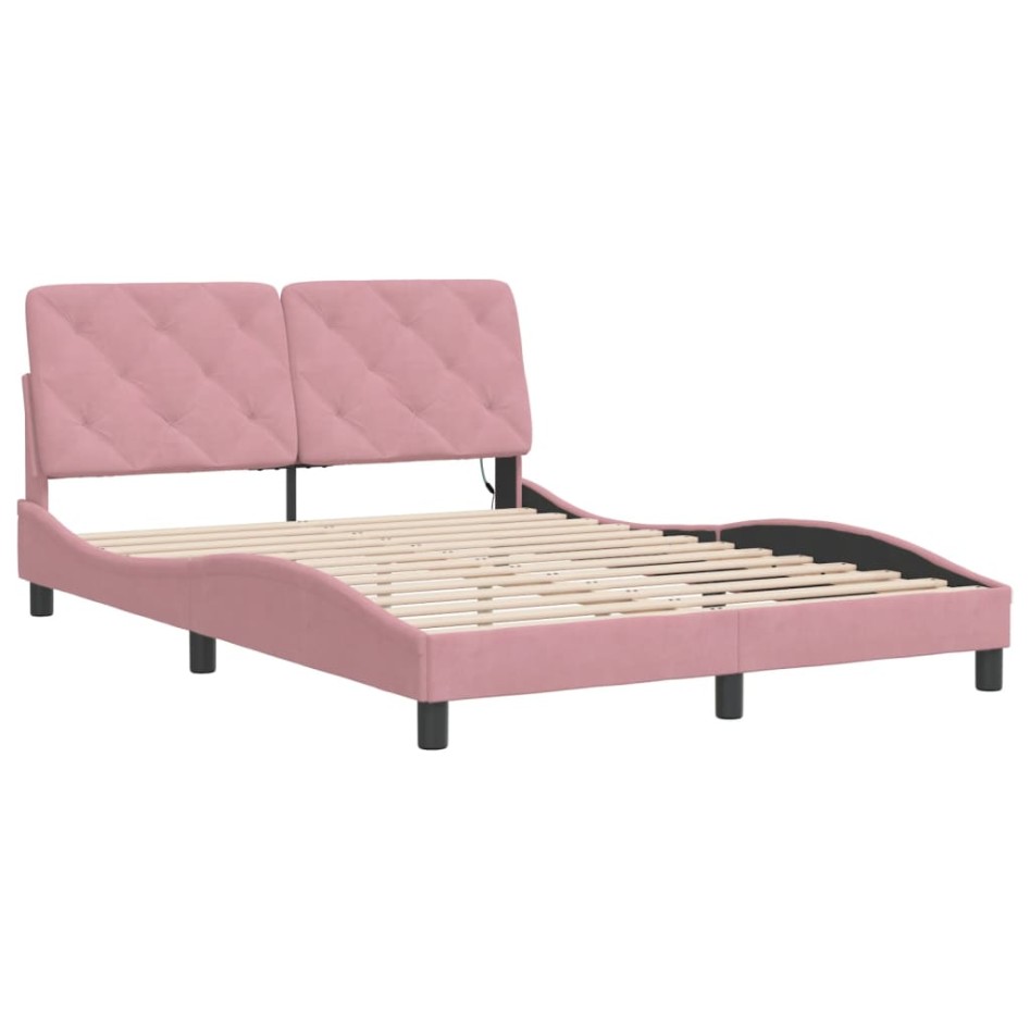 Estructura de cama con luces LED terciopelo rosa 120x200