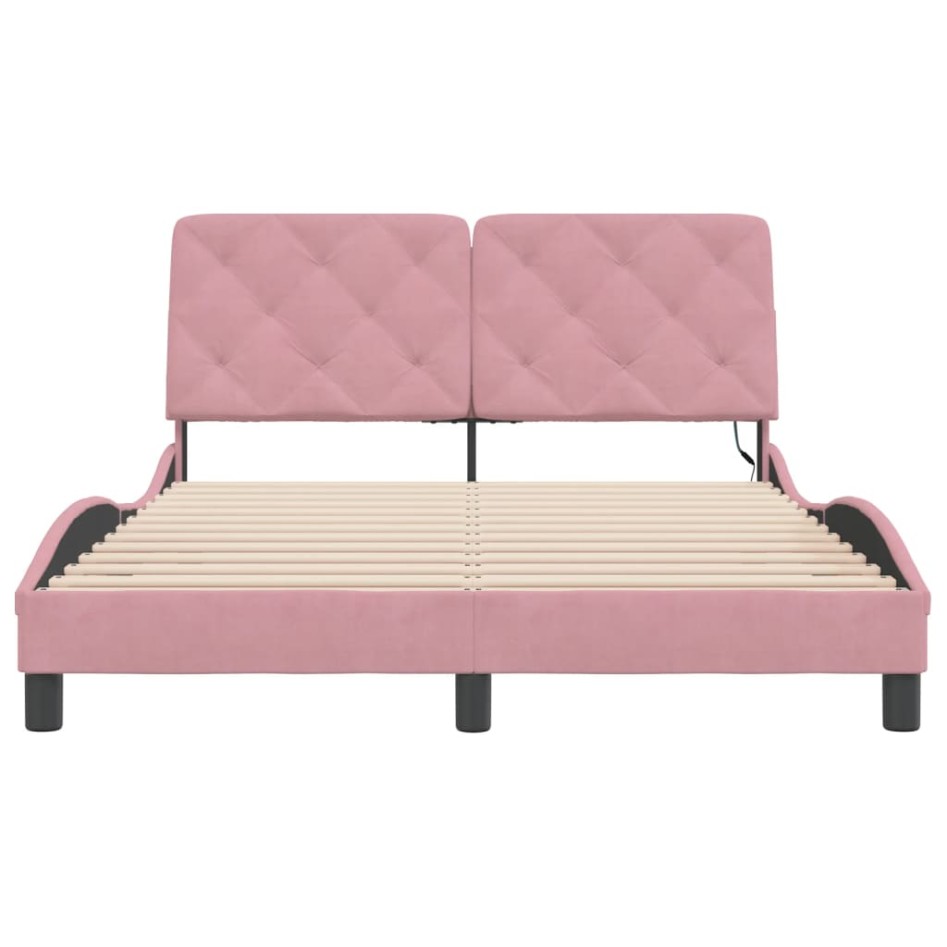 Estructura de cama con luces LED terciopelo rosa 120x200
