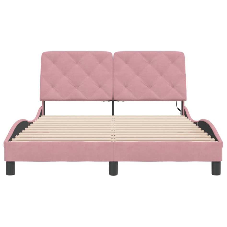 Estructura de cama con luces LED terciopelo rosa 140x200