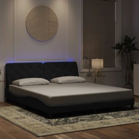 Estructura de cama con luces LED terciopelo negro 180x200