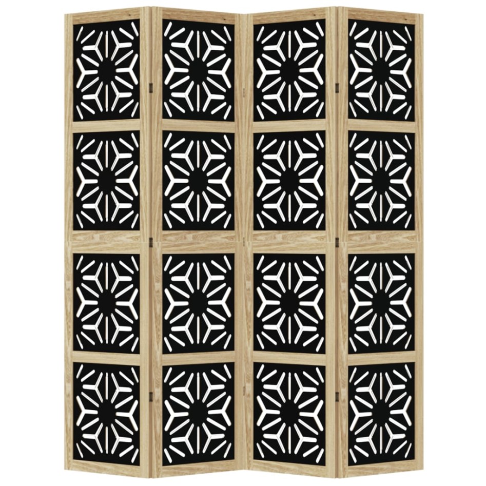 Biombo separador 4 paneles madera maciza Paulownia marrón