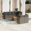 Set de sofás de jardín 8 pzas y cojines ratán sintético gris