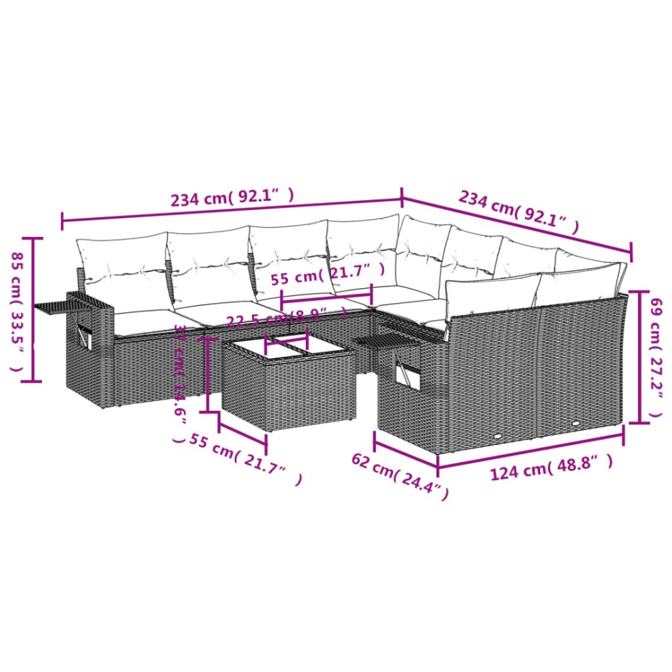 Set de sofás de jardín 8 piezas y cojines ratán sintético