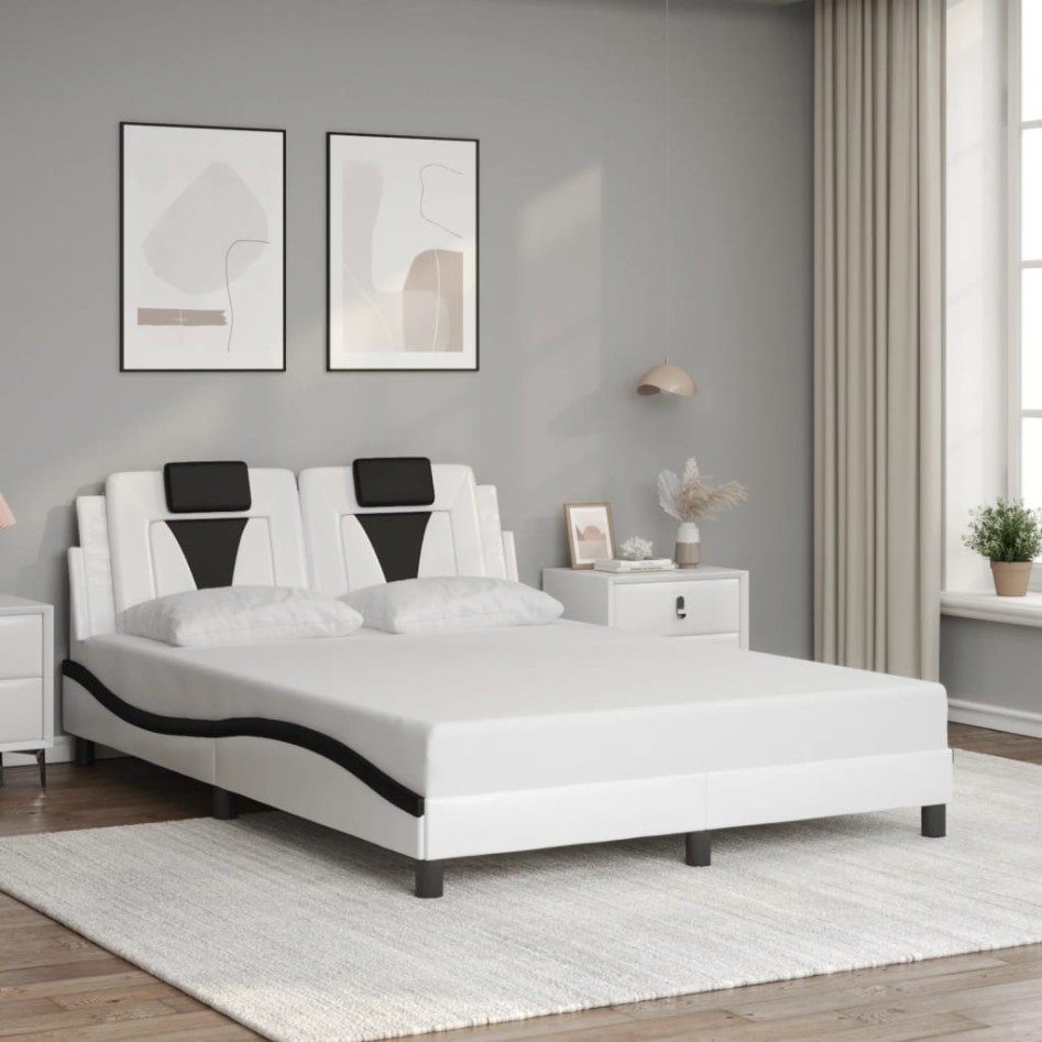 Estructura cama cabecero cuero sintético blanco negro