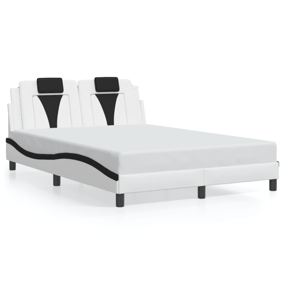 Estructura cama cabecero cuero sintético blanco negro