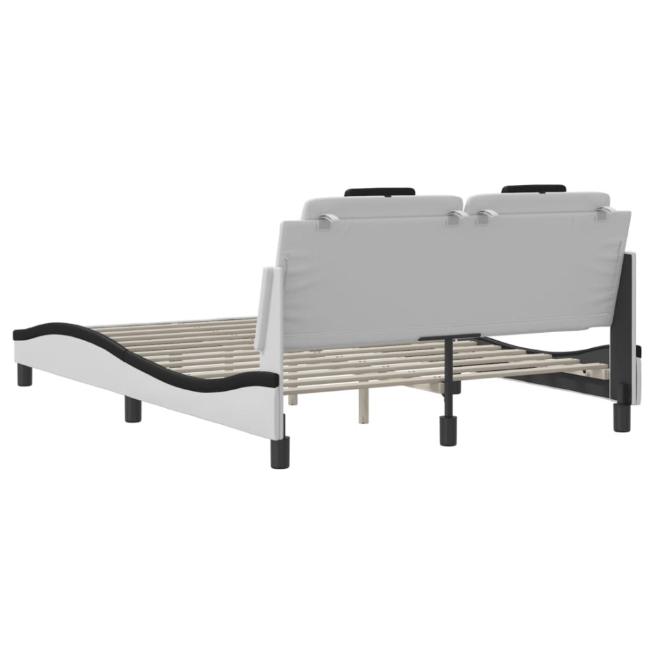 Estructura cama cabecero cuero sintético blanco negro