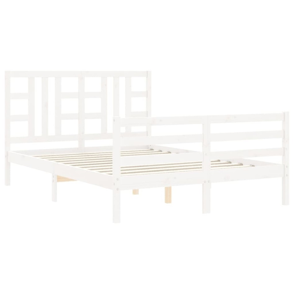 Estructura de cama con cabecero madera maciza blanco 140x190