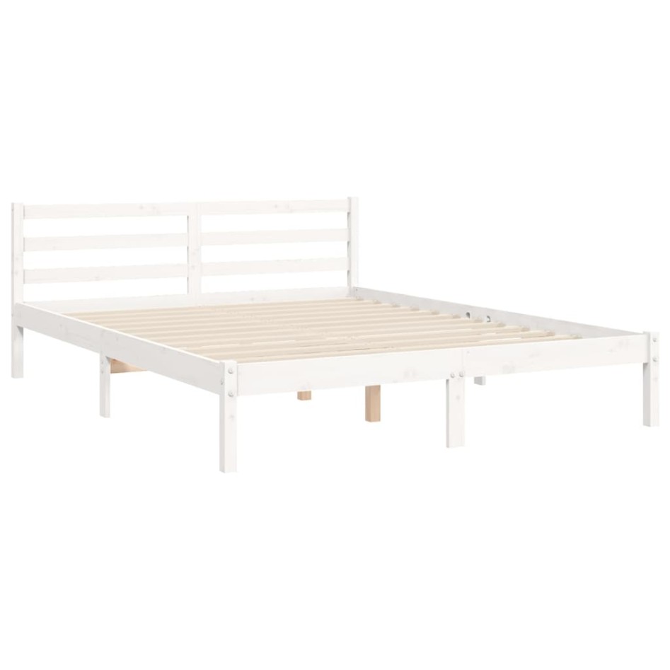 Estructura de cama con cabecero madera maciza blanco 140x190