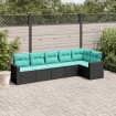 Set de sofás de jardín 6 pzas con cojines ratán sintético negro