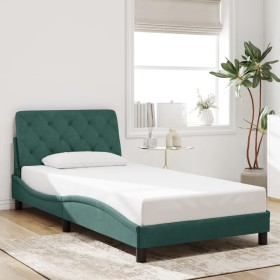Estructura cama sin colchón terciopelo verde oscuro 100x200