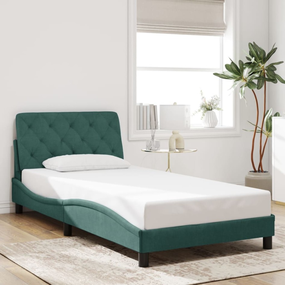 Estructura cama sin colchón terciopelo verde oscuro 100x200