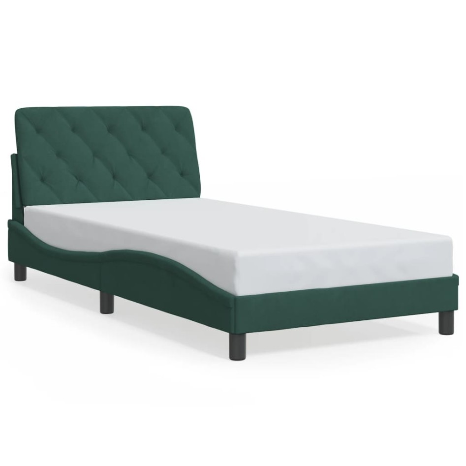 Estructura cama sin colchón terciopelo verde oscuro 100x200