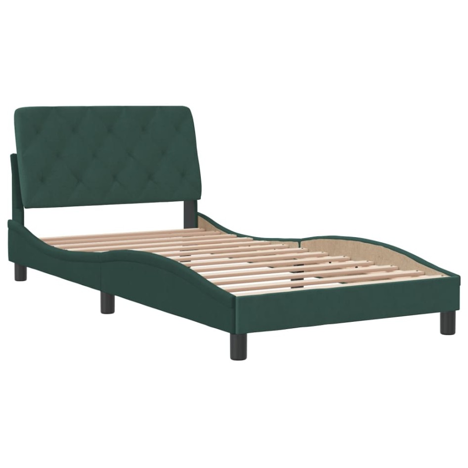 Estructura cama sin colchón terciopelo verde oscuro 100x200