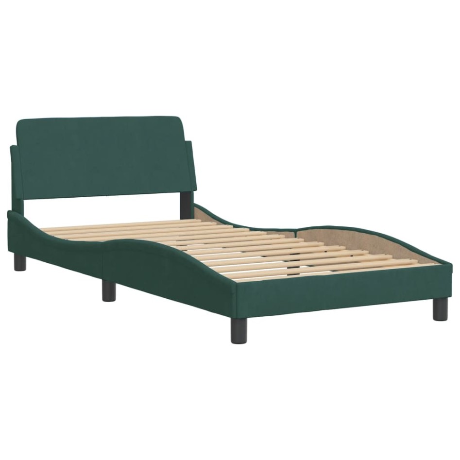 Estructura cama sin colchón terciopelo verde oscuro 100x200