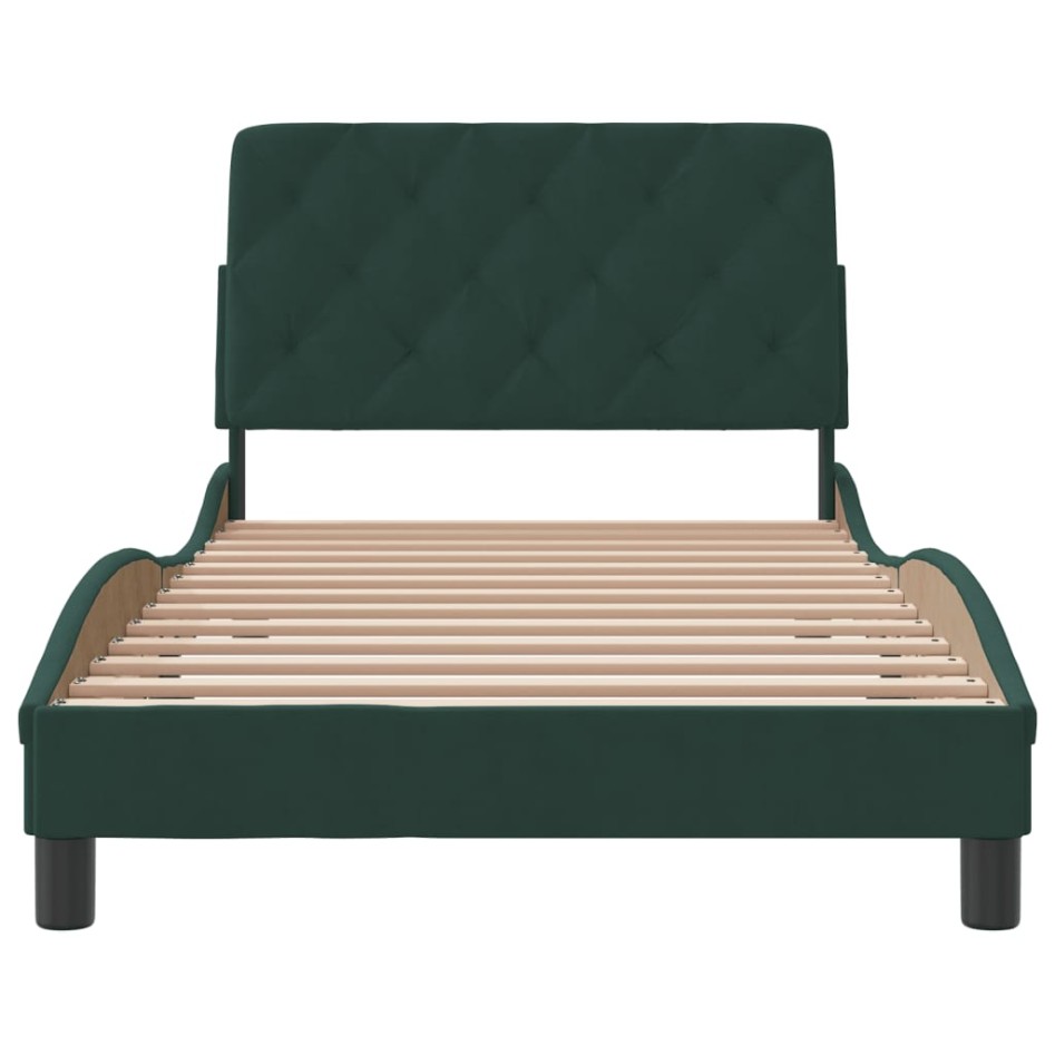 Estructura cama sin colchón terciopelo verde oscuro 100x200