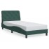 Estructura cama con luces LED terciopelo verde oscuro 90x200
