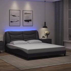 Estructura de cama con luces LED cuero PE gris 160x200