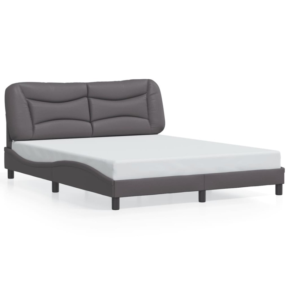 Estructura de cama con luces LED cuero PE gris 160x200