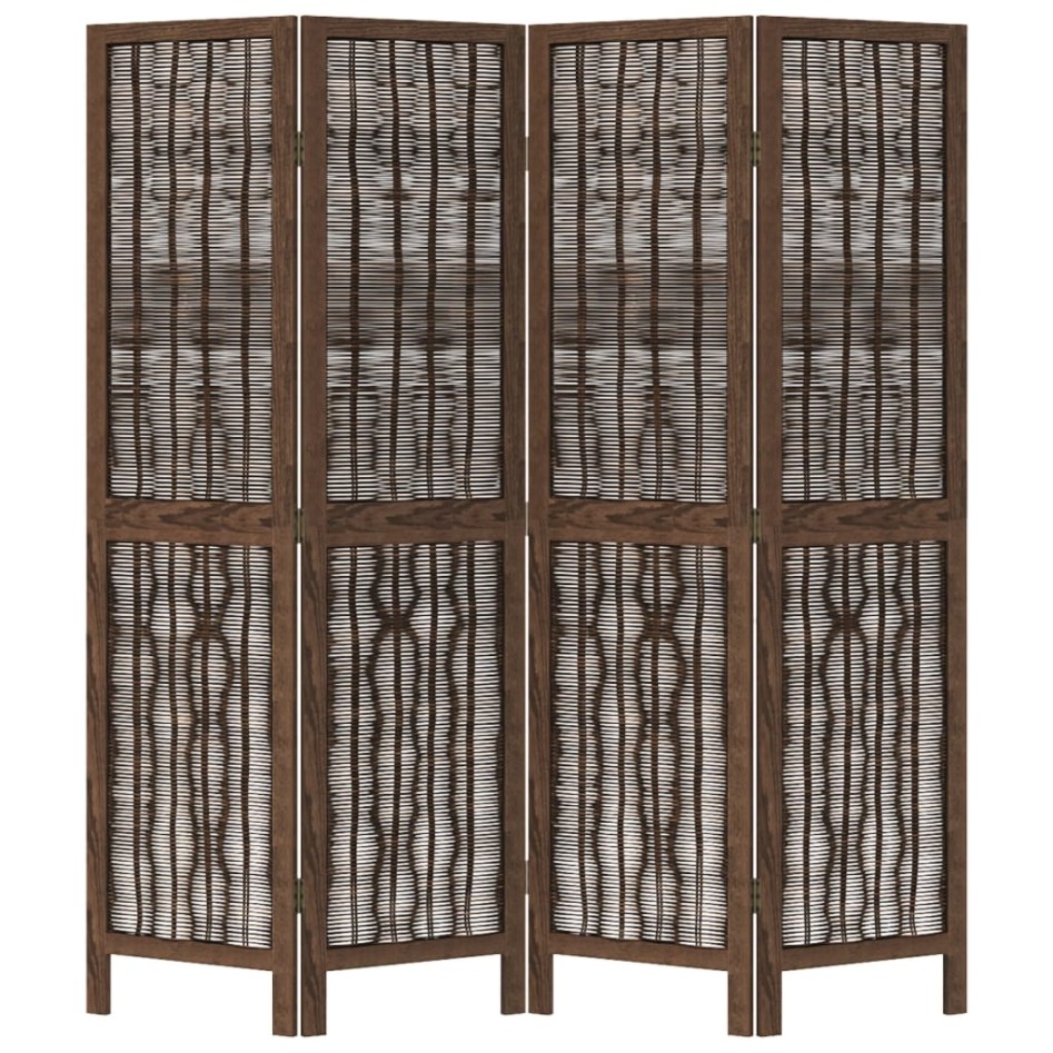Biombo separador de 4 paneles madera paulownia marrón