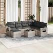 Set de sofás de jardín 8 pzas y cojines ratán sintético gris