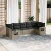 Set de sofás de jardín 7 pzas con cojines ratán PE gris claro